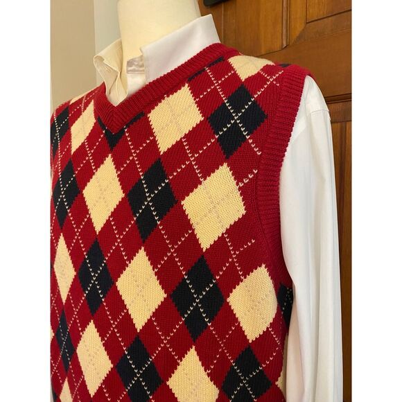 VTG Saddlebred Tennis Sweater Vest Mens M Red/ Navy Argyle Country Club Prep 80s - Picture 1 of 13